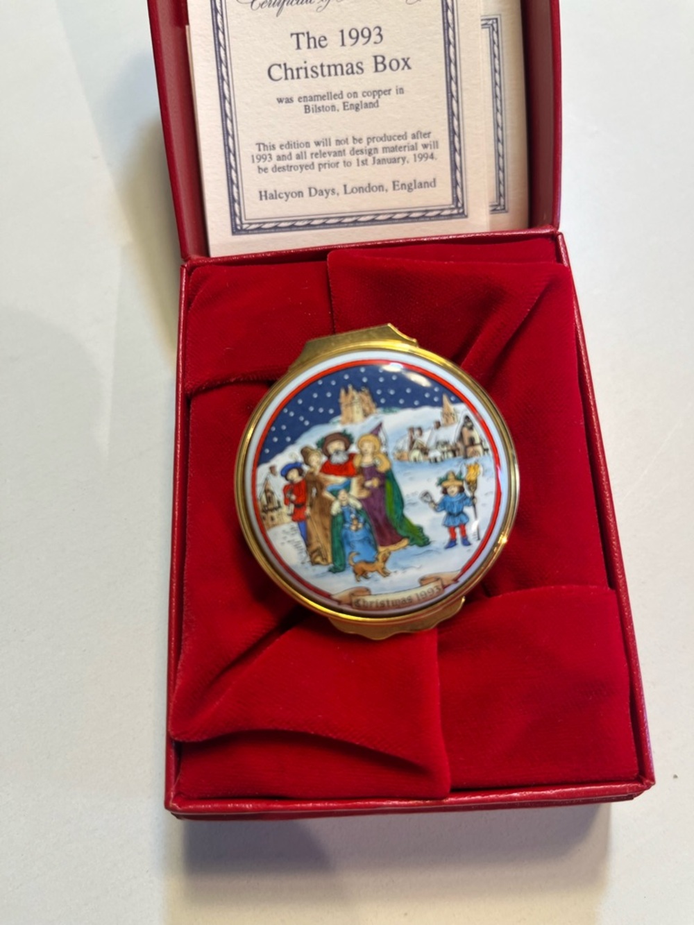 Halcyon Days Enamels Christmas 1993 Trinket Box